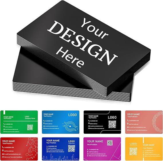 Custom Metal Business Cards 0.5mm,Double-Sided Engraved Name Logo&QR Code,9 Colors Aluminum Business Cards Personalized,Business Calling Cards for Branding, Networking,VIP Card,20-400pcs (Black)