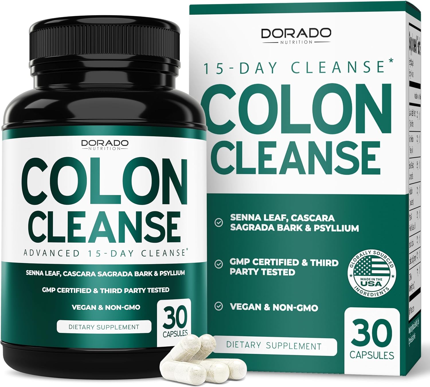 Colon Cleanse & Detox 15 Day Gut Cleanse 30 Count Intestinal Cleanse Pills & Probiotic for Gentle Laxative & Bowel Relief for Stomach Bloating - Third Party Tested, Vegan, Non-GMO - Made in USA