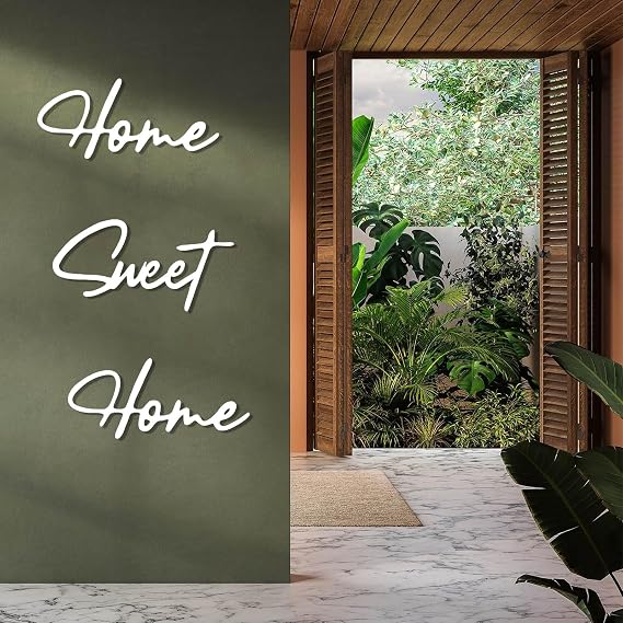 Home Sweet Home Metal Wall Decor, Metal Letter Wall Decor, Words for Wall Decor, Home Sweet Home Sign, Rustic Metal Wall Art, Wall Hanging for Bedroom, Porch, Door, Indoor, Entryway (White, 30"x5"/76x12cm)