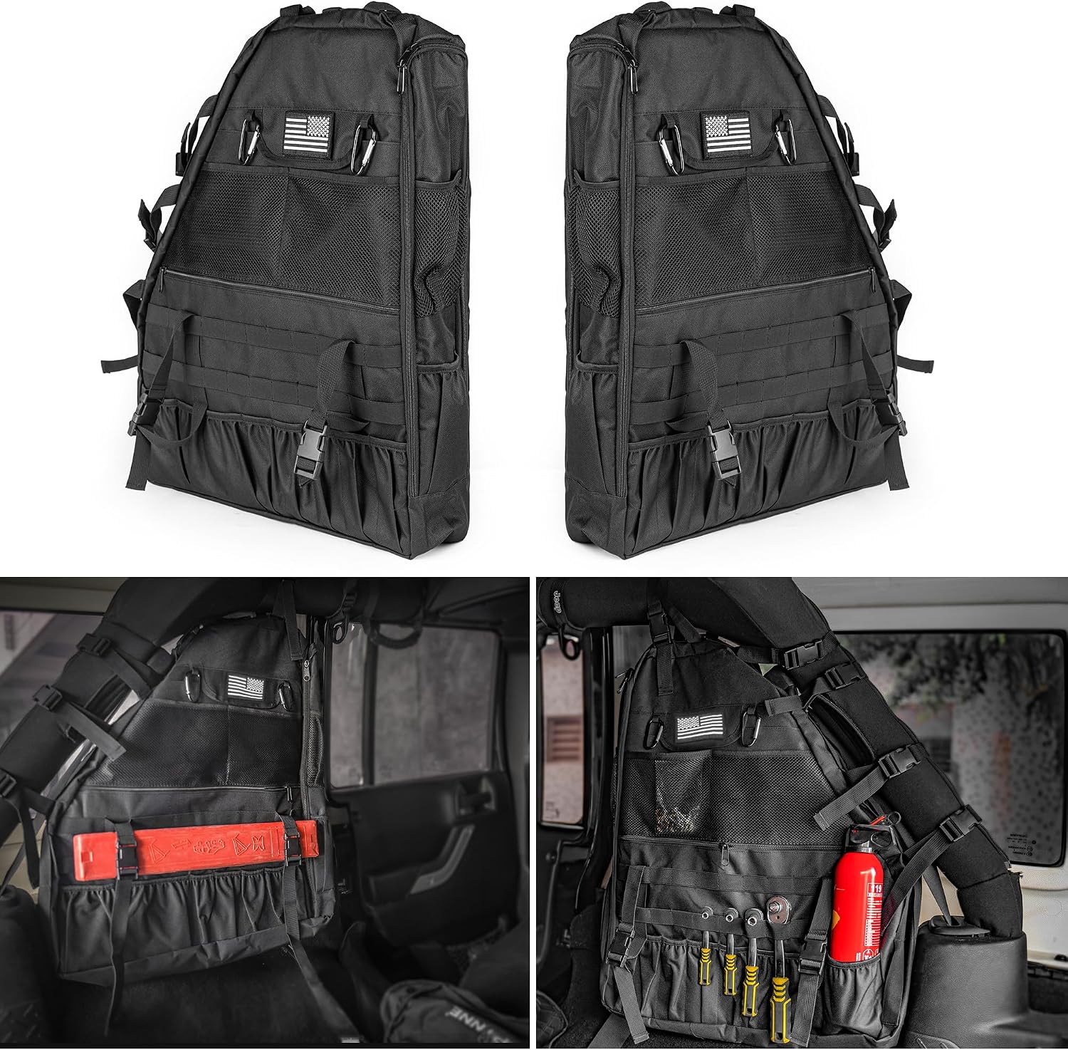 NKCELL POWER Roll Bar Storage Bag Multi Pockets Compatible with Jeep Wrangler JK TJ LJ & Unlimited JL 4-Door US Flag Pack of 2
