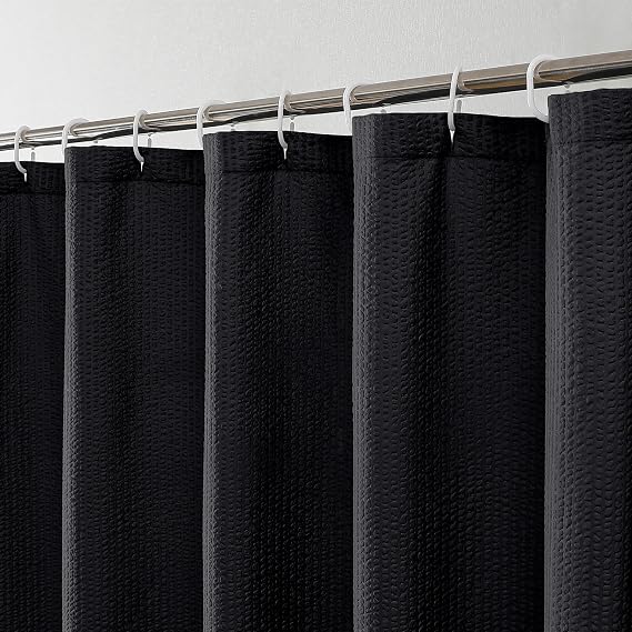 OWENIE Black Shower Curtain for Bathroom 72x72 Inch, 3D Embossed Textured Waffle Fabric Shower Curtains, Soft Hotel Farmhouse Style, Water Repellent, Machine Washable, Black, 72" W x 72" L