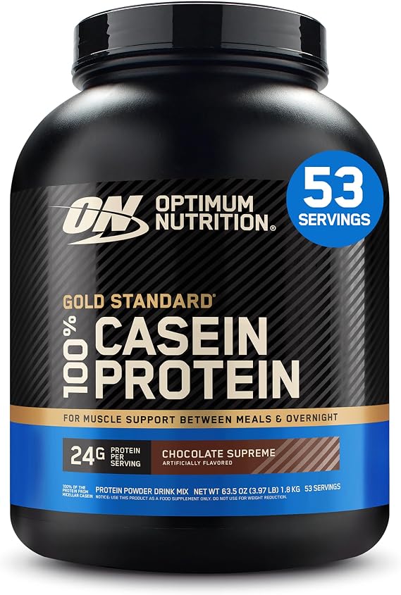 Optimum Nutrition Gold Standard Casein Protein Powder Chocolate Supreme 4LB | 24g of 100% Micellar Casein Protein Per Serving, Slow Digesting, Helps Keep You Full, Overnight Muscle Recovery, Easy Mixing