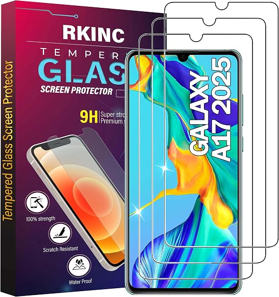 RKINC Tempered Glass Screen Protector for Samsung Galaxy A17 2025 Galaxy A16 Galaxy A26 Tempered Glass Screen Protector 0.33 mm Scratch-Resistant Bubble-Free Shatter-Free Pack of 3