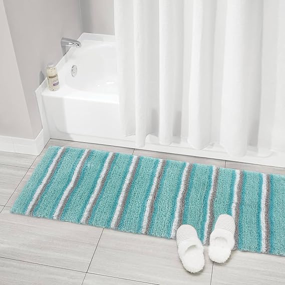 Home Weavers Glamour Collection 100% Polyester Microfiber Non-Slip Bath Rug,Extra Soft Microfiber Bedroom Shag Carpet with Anti-Slip Backing,Water/Dust Absorbent Fast Dry Shower Mat - 21"X54", Aqua