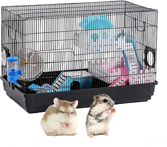 Large Hamster Cage Hamster House Hamster Home Pet CageSmall Animal Carry Cage for Hamsters, Gerbils, Mice Transparent, Portable, Convenientwith Hamster Accessories Spacious Hamster cage(Black 2)