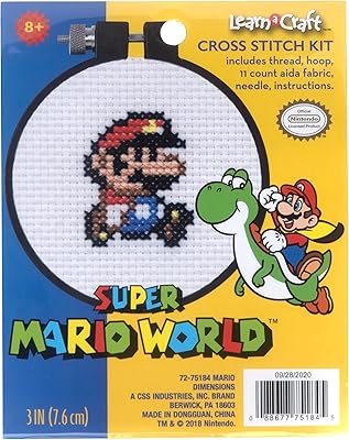Dimensions 72-75184 Arts and Crafts Super Mario Bros Counted Cross Stitch Kit for Beginners, 11 Count White Aida, 3D