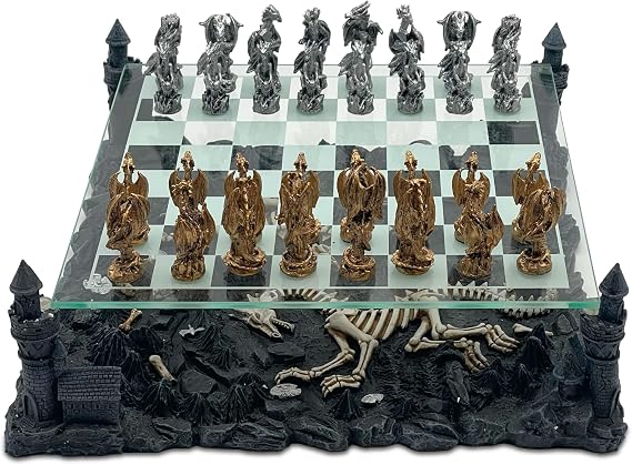 15" Dragon 3D Chess Set, Bronze & Silver Color, 2 Players