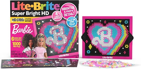 Lite Brite Super Bright HD, Barbie Edition - Creative Retro Light-Up Screen Educational Play for Children, Enhances Creativity, Gift for Girls and Boys Ages 6+