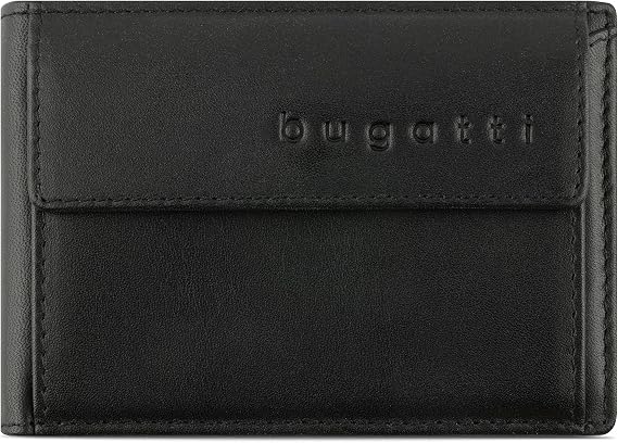 bugatti Super Slim Mini Leather Wallet - Small Wallet with RFID Protection, Black