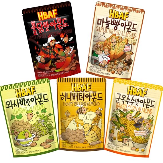 [Official Gilim HBAF] 5 Flavors Almonds Honey Butter 120g, Spicy Buldak 120g, Garlic Bread 120g, Baked Corn 120g, Wasabi 120g, Healthy Korean Almond, Nutritious Snack Gift Party 120g Pack