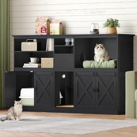 Hzuaneri Double cat Litter Box Enclosure, Cat Cabinet with Large Storage