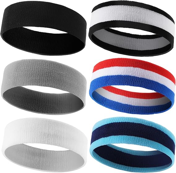 Braylin Sweat Band, Sports Headband for Men 6-Pack Wicking Running Fitness