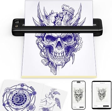 Rongta Tattoo Stencil Printer, Wireless Tattoo Machine, Tattoo Supplies for Perfessional and Beginners, Bluetooth/USB Connectivity, Black