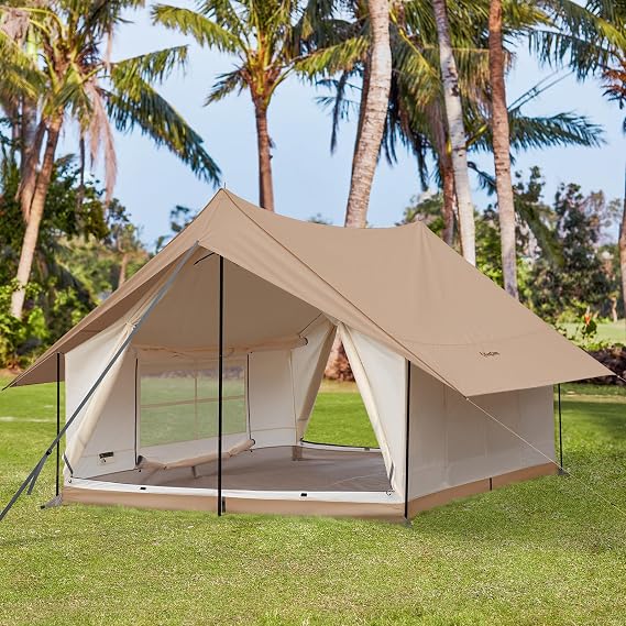 KingCamp Camping Tent 6-8 Person, Waterproof & Windproof Easy Setup Canvas Wall Tent with Large Windows for Family Camping, Hiking & Outdoor Parties