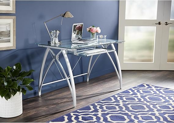 Realspace Vista 48" W Glass Computer Desk, Silver
