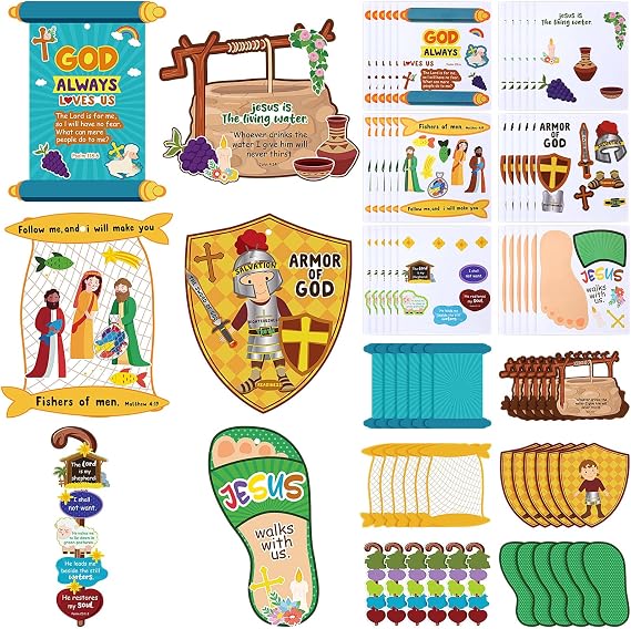 Outus 36 Set Religious Sunday School Crafts Armor of God DIY Craft Kit VBS Christian Crafts for Kids Bible Hanging Ornament Sunday School Paper Craft Sticker for Christmas DIY Activity Preschool