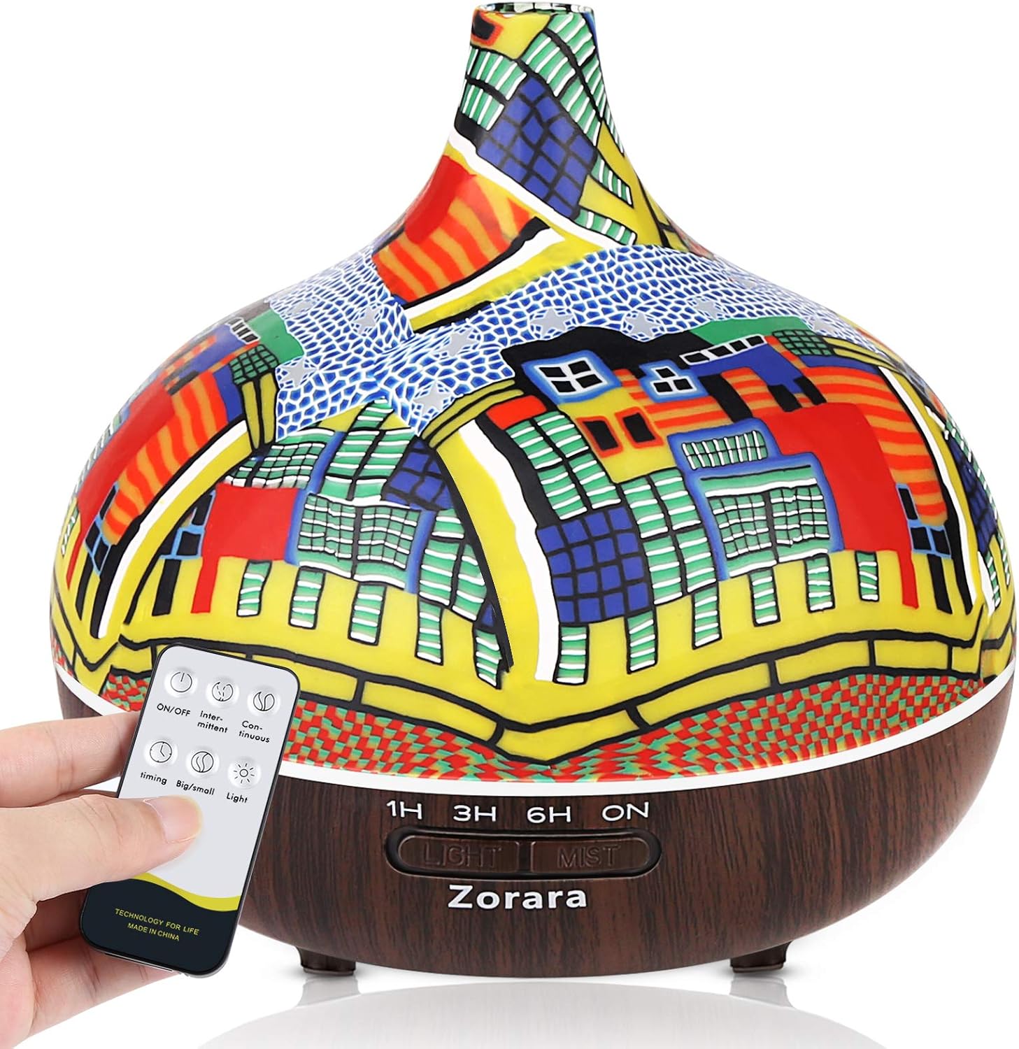 Essential Oil Diffuser 550ml Cool Mist Humidifier 3D Glass Ultrasonic Aromatherapy Diffusers with 7 Color Led Lights, Remote Control, Waterless Auto Shut-Off, Timer Setting for Large Room, BB