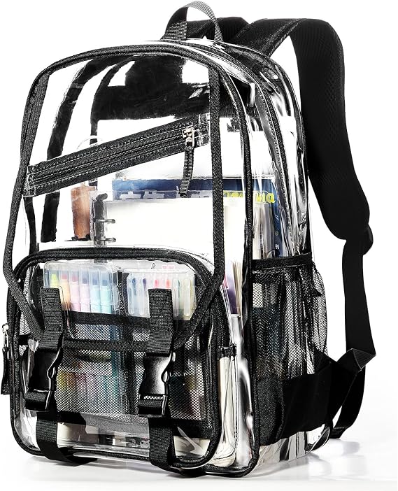 coowoz Clear Backpack for Stadium Events Heavy Duty PVC Clear Bookbag Backpacks for School Girls Boys Transparent See Through Concert Bag Women Mochilas Escolares Para Ninas Black