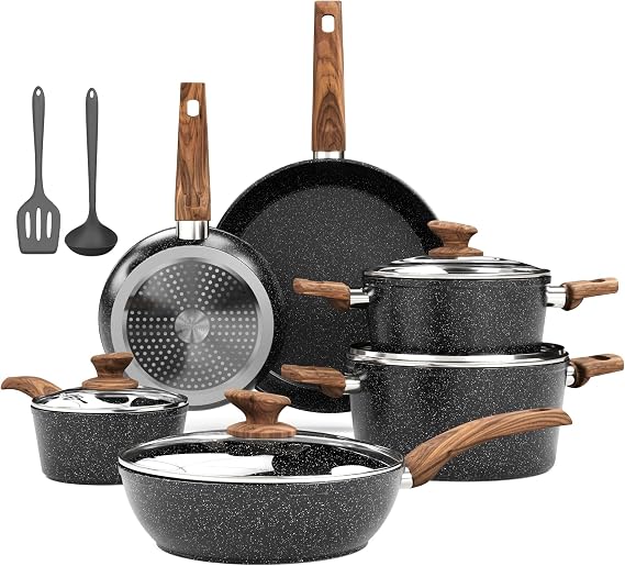 DishDelight Non Stick Pots and Pans Set, 12 Piece Kitchen Cookware Sets