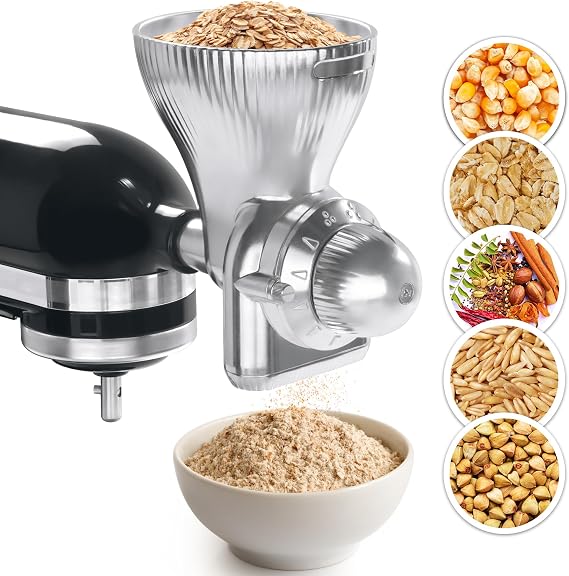 GLINK All Metal Grain Mill Attachment for KitchenAid Stand Mixer,12 Levels Grain Mill Grinder, Grain Mill for Flour, Wheat, Corn, Oats, Buckwheat, Millet and Other Cereals