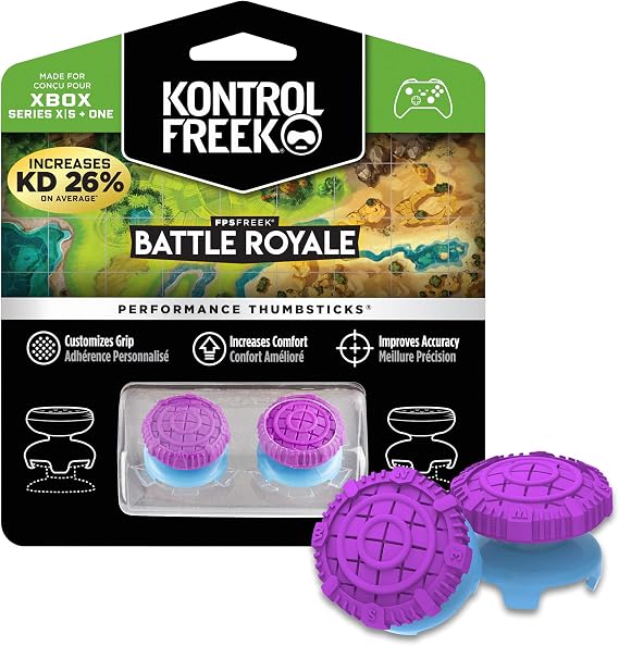 KontrolFreek FPS Freek Battle Royale for Xbox One and Xbox Series X Controller | Performance Thumbsticks | 2 High-Rise Convex (Domed) | Purple