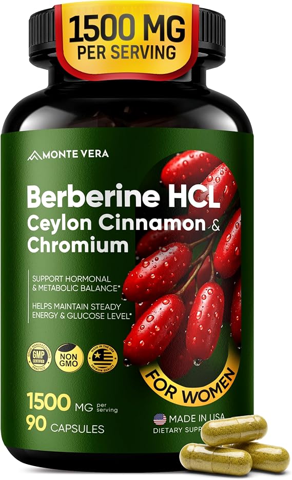 Berberine HCL 1500mg with Ceylon Cinnamon & Chromium 90 Capsules