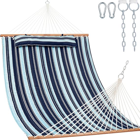 Lazy Daze Double Quilted Hammock with Carabiners & Soft Pillow for Outside