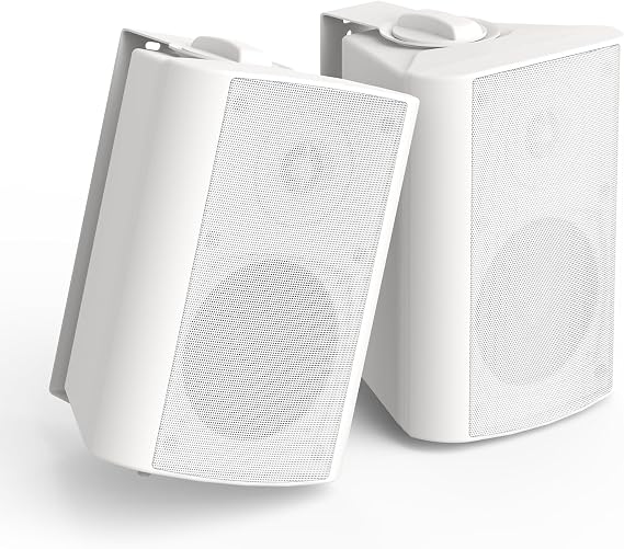 Herdio 4 Inch 200 Watt Outdoor Indoor Bluetooth Speakers, Wall Mount Waterproof Wired for Patio, Deck, Yard, Garage (White)
