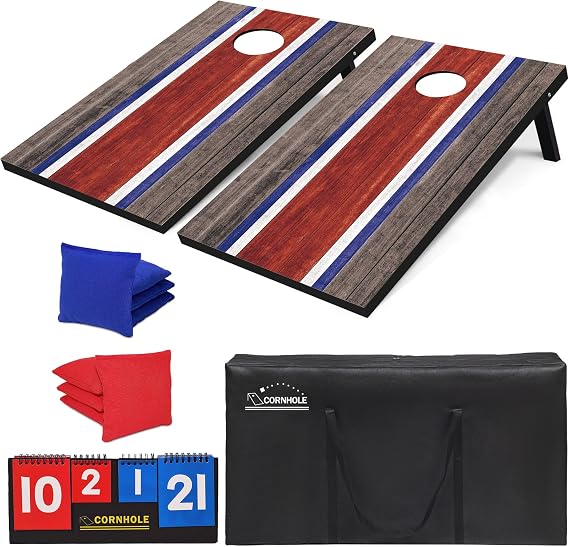 Cornhole Set, Regulation/Tailgate Size Cornhole Boards with 8 Bean Bags and Carrying Case, 4x2/3x2 Corn Hole Outdoor Game Toss Board for Adults Outside Activities
