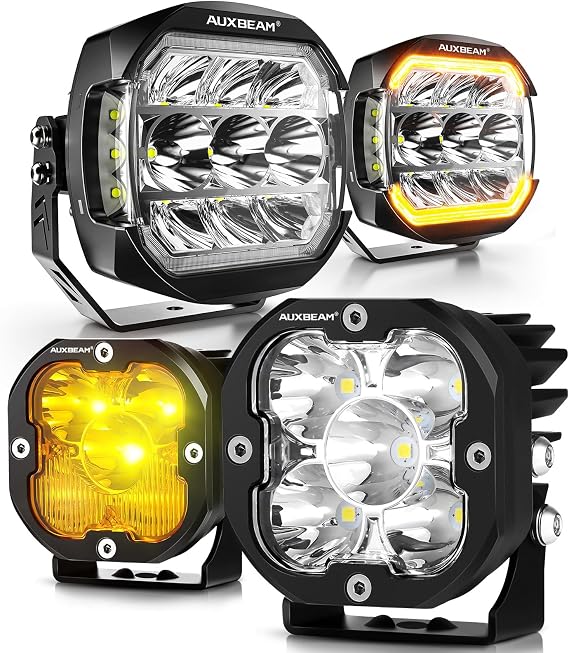 Auxbeam LED Off-Road Lights Bundle, XP-Ultra Series 5" Offroad Lights with 3" Cube LED Pods, Amber Light Bar Pod Light for Trucks