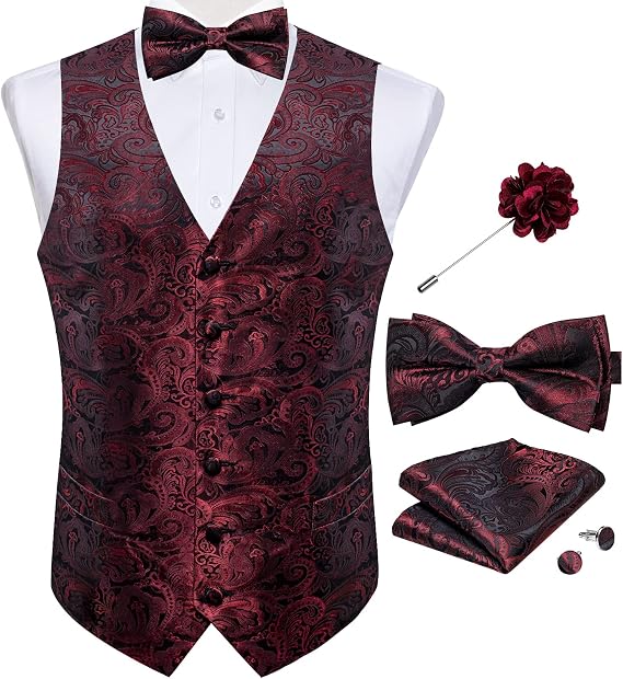 DiBanGu Mens Paisley Suit Vest Bowtie Formal/Casual Dress Waistcoat