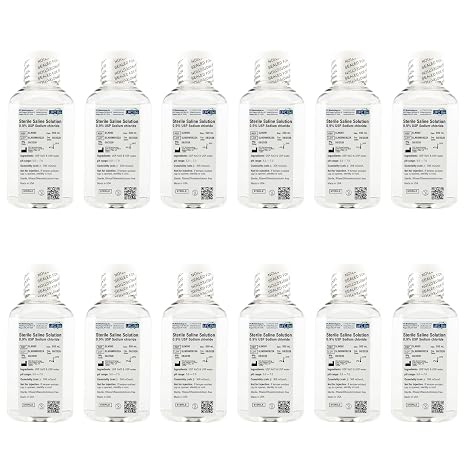 0.9% Normal Saline Solution - Sterile USP Sodium Chloride - Made in USA - 500 mL x12 (6000 mL Total)