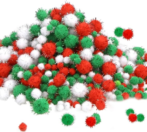 Greentime Christmas Pom Pom,1140Pcs Glitter Fluffy Balls for Xmas Home Deco