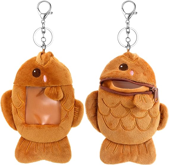 2 Pcs Plush Photocard Holder Keychain, Double Pockets | Fish-shaped with Textured Scales, Fits 5x6.8 Inch Cards, Kawaii Bag Charm, ID Badge Organizer, Collectibles Display
