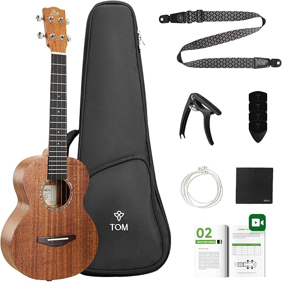 TOM 26 Inch Solid Mahogany Tenor Ukulele with Quick-Lock Strap (AM5-T)