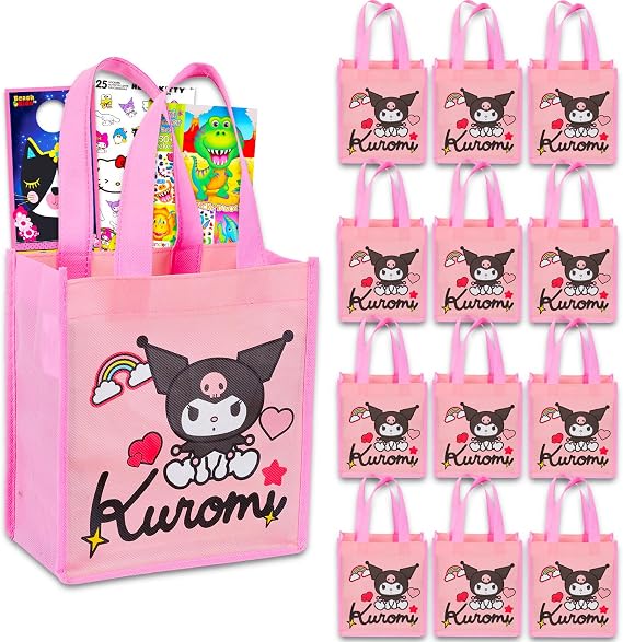 SANRIO Kuromi Party Favor Bags Set - Bundle with 12 Kuromi Party Goodie Bags for Kids Plus Stickers, More | Kuromi Party Supplies for Kids, Girls