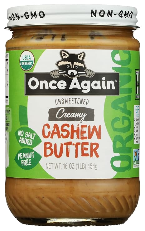 Organic Creamy Cashew Butter 16 Ounce (454 Grams) Jar