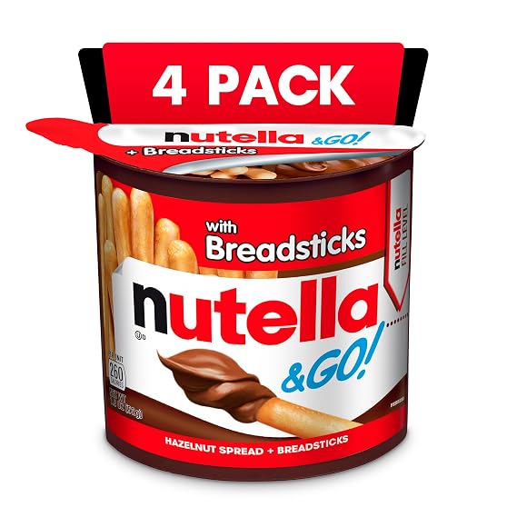 Nutella and Go Snack Packs, Chocolate Hazelnut Spread with Breadsticks, Perfect Valentine's Day Gifts and Bulk Snacks for Kids' Lunch Boxes, 1.9 oz, Pack of 4