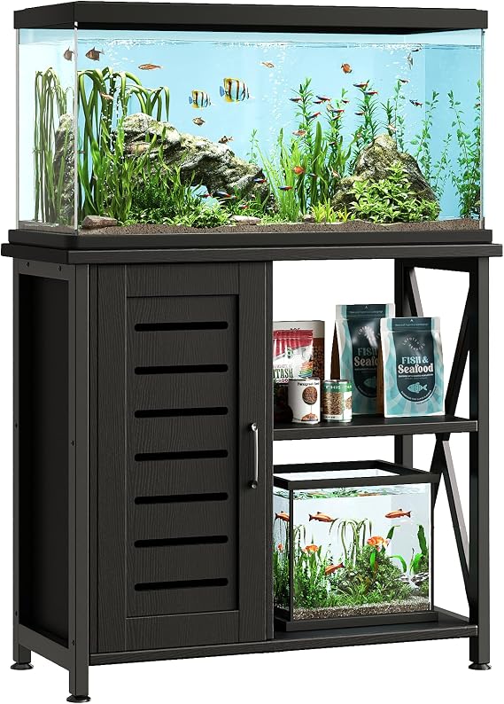 Herture 20-29 Gallon Fish Tank Stand, Aquarium Stand with Cabinet Accessories Storage, Heavy Duty Metal Frame, 31.49" L*15.74" W Tabletop, 330LBS Capacity, Black PG07YGB