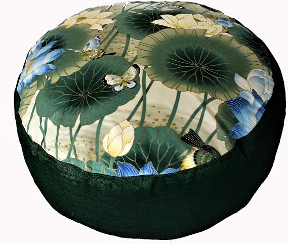 Meditation Cushion Zafu Pillow Buckwheat & Kapok Fill - Limited Edition Lotus Sanctuary Blue