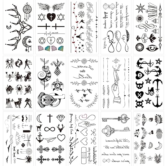 GLARYYEARS Tiny Temporary Tattoos, Realistic Black Ink, Painless Body Art | 20 sheets waterproof fake tattoos. Easy to apply & remove. Perfect for parties, vacations, and testing real tattoo designs.