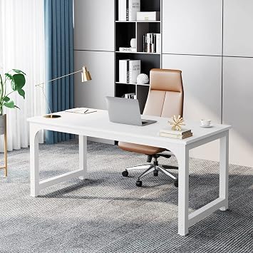 Tribesigns 63Executive Desk, Large Office Computer Desk with Thicken Frame, Modern Simple Workstation Business Furniture for Home Office, White