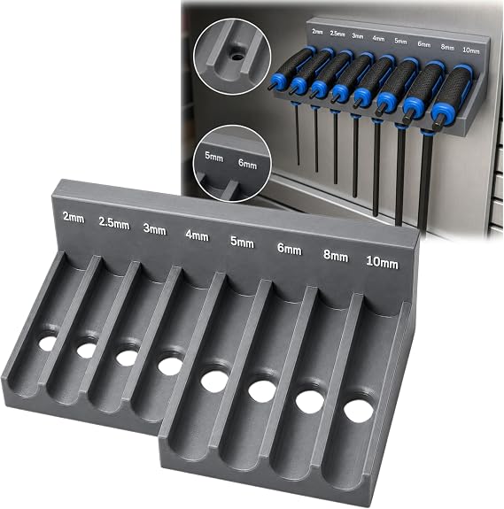 Magnetic T-Handle Hex Wrench Organizer Rack Tool Storage for T-Handle Metric Keys Compatible with Harbor Freight ICON Sets Wall, Toolbox & Garage Mountable