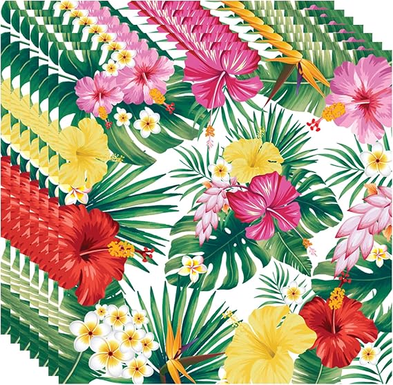 40pcs Hawaiian Paper Napkins Hawaiian Luau Party Napkins Hawaiians Luau Party Decoration Hawaii Disposable Napkin Aloha Happy Birthday Napkin Tropical Palm Leaf and Hibiscus Aloha Partys Napkinss