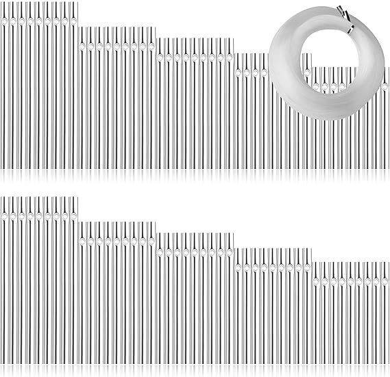 60pcs Wind Chime Tubes for Home Garden Outdoor Hanging Decorations, Tone Empty Tubes with Wind Chime line 150 Yards(5 Different Length)