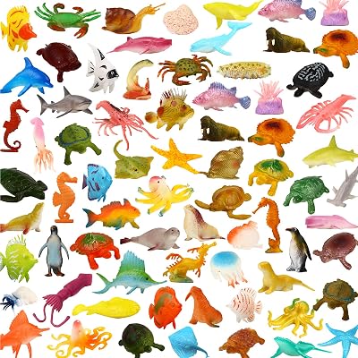 ValeforToy Ocean Sea Animals, 78 Piece Mini Sea Life Creatures Toys Set, Plastic Underwater Sea Animals Learning Toys for Boys Girls Kids Toddlers Party Bag Stuffers, Gift, Prize, Pinata, Sensory Toy