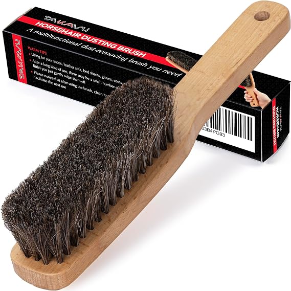 TAKAVU 10.2in Horsehair Hat & Shoe Brush, Long Handle Felt Cleaner