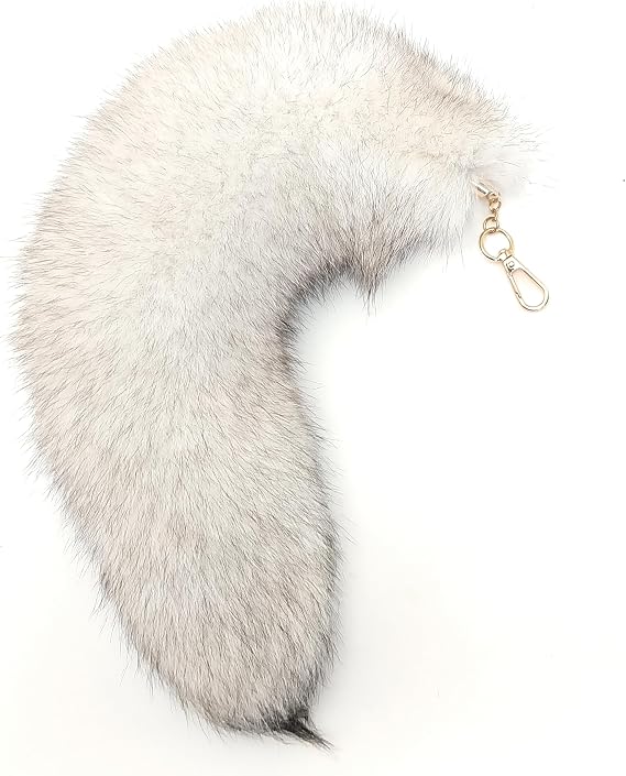 Huge Fluffy White Gray Fox Tail Fur Cosplay HOOK Handbag Accessery Fashion Charm