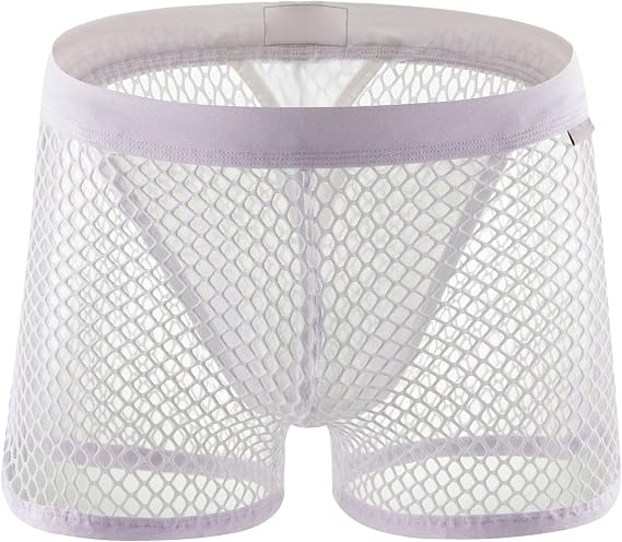 Men Sexy Mesh Boxer Briefs Nylon Hollow Low Waist See Through Trunks Low Rise Stretch Breathable Underwear Boxer