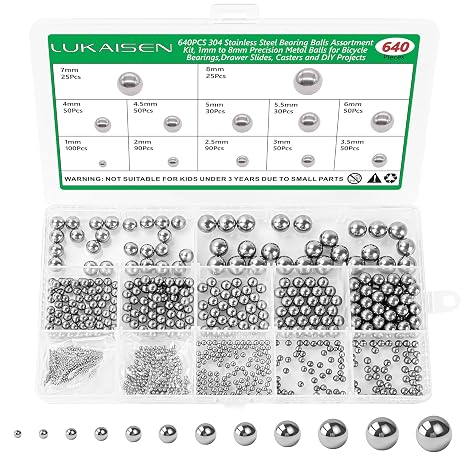 640 Pcs Stainless Steel Ball Bearings, 2-10mm, Precision